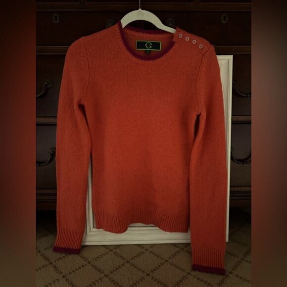 C Wonder orange wool crewneck sweater with button and heart detail NWOT S - Picture 1 of 10